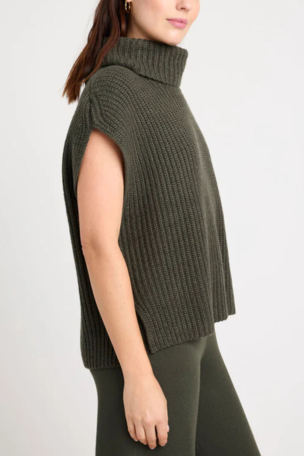 Slit Turtleneck Cap Sleeve Sweater Trendsi