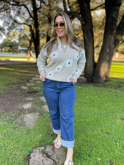 PREORDER: Flower Powered Half Zip Sweater in Four Colors Ave Shops