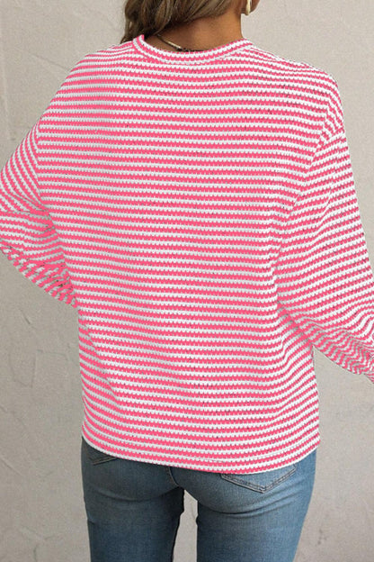 Striped Round Neck Long Sleeve Top Trendsi