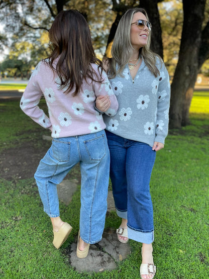 PREORDER: Flower Powered Half Zip Sweater in Four Colors Ave Shops