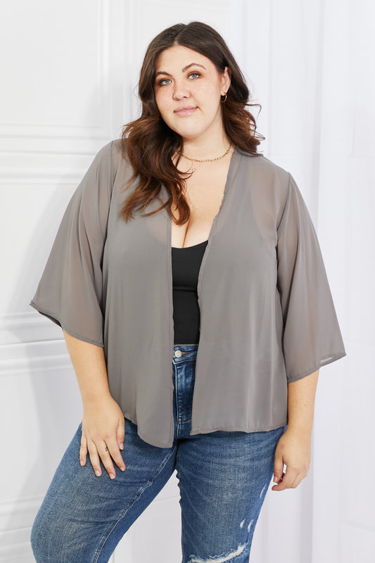 Melody Just Breathe Full Size Chiffon Kimono in Grey Trendsi