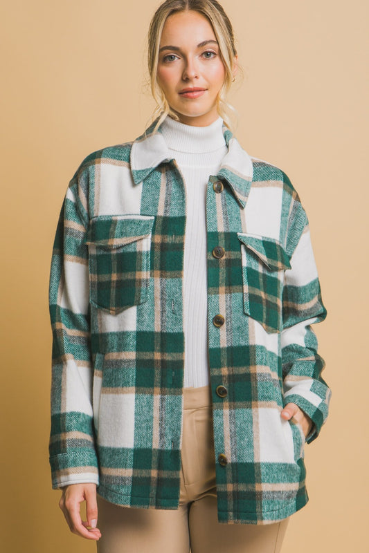 Love Tree Plaid Button Up Shacket Trendsi