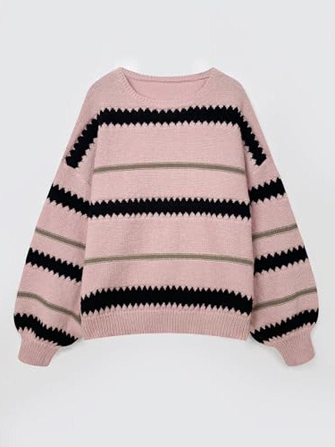 Contrast Striped Round Neck Long Sleeve Sweater Trendsi