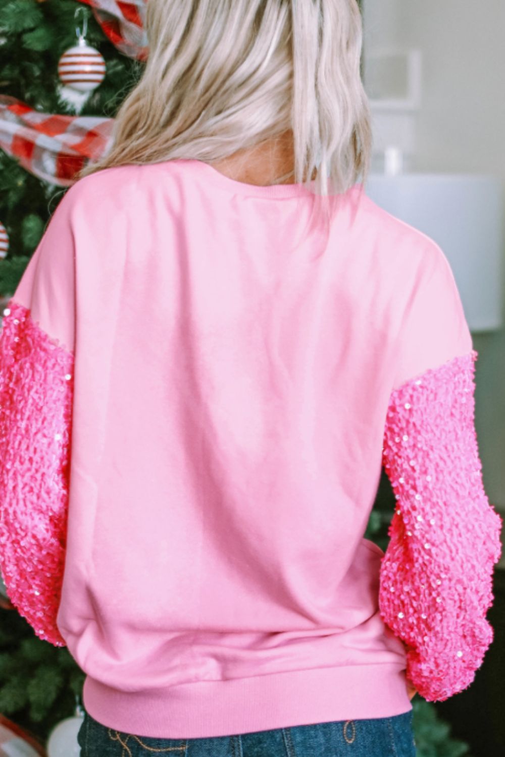 Valentine’s Day Sequin Heart Long Sleeve Sweatshirt Trendsi