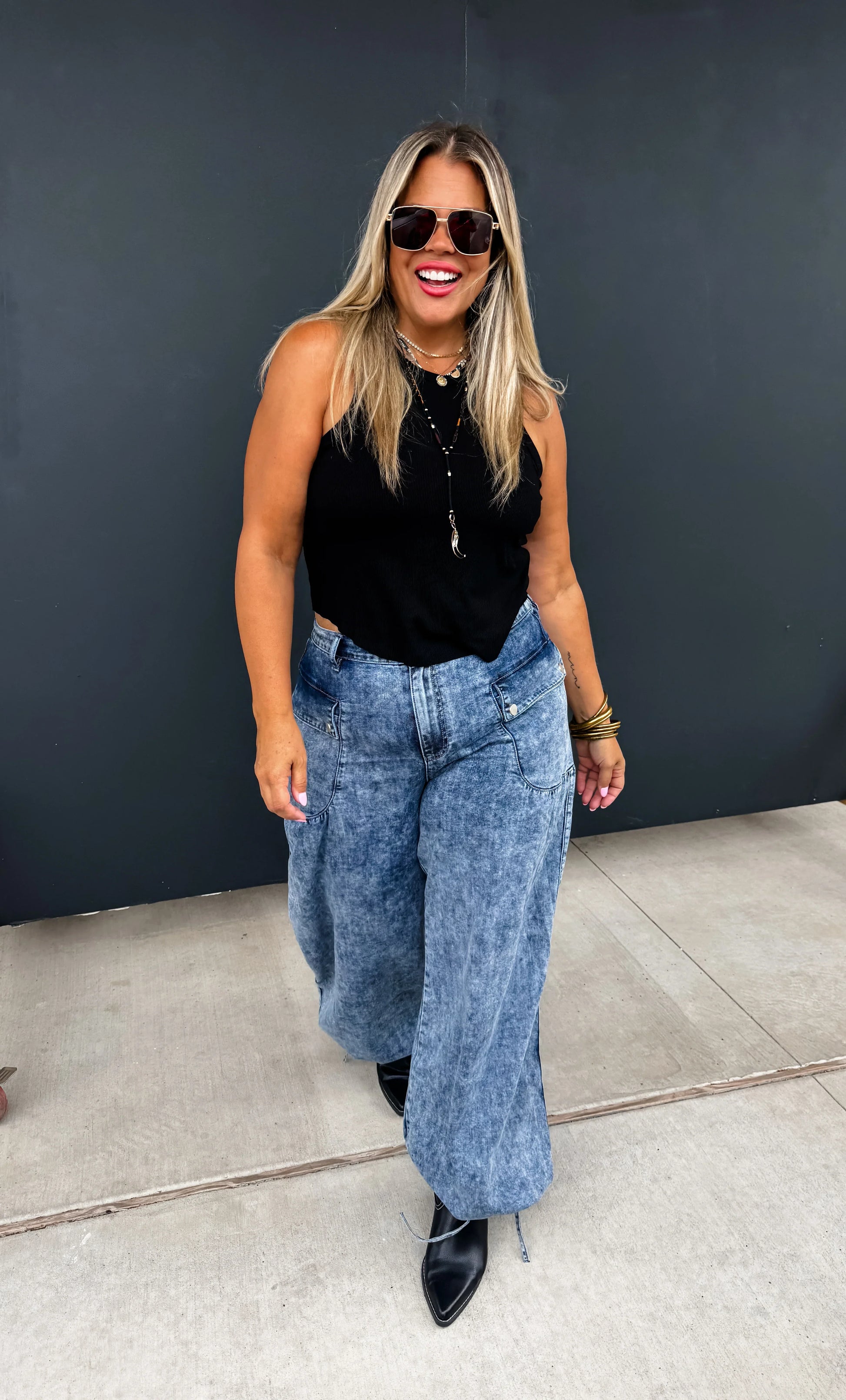 PREORDER: Charlie Cinch Hem Wide Leg Jeans Ave Shops