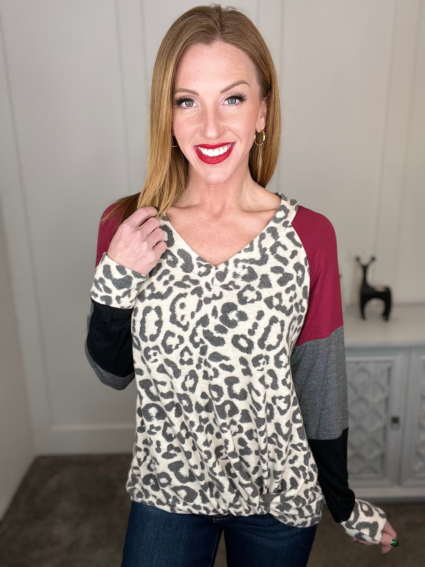 Hacci Brushed Leopard Top in Oatmeal Ave Shops