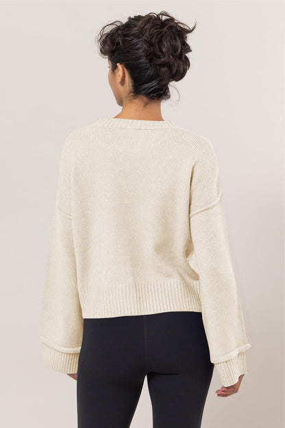 HYFVE Round Neck Dropped Shoulder Ribbed Sweater Trendsi