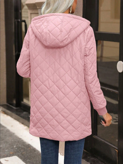 Quilted Zip Up Hooded Jacket with Pockets Trendsi