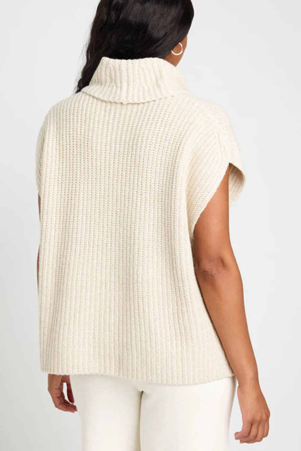 Slit Turtleneck Cap Sleeve Sweater Trendsi
