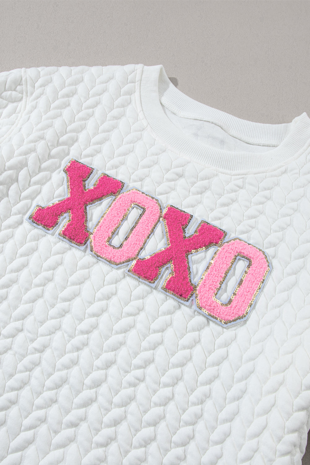 White XOXO Glitter Chenille Cable Knit Pullover Sweater The Magnolia Cottage Boutique