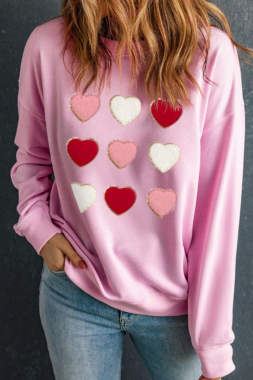 Contrast Heart Long Sleeve Sweatshirt Trendsi