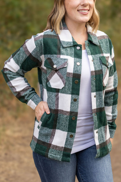 Michelle Mae Norah Plaid Shacket - Evergreen and White