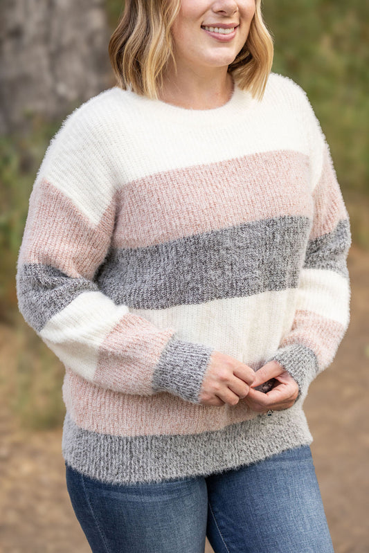 Michelle Mae Cozy Block Sweater - Pink and Grey