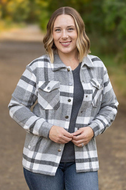 Michelle Mae Norah Plaid Shacket - Classic Grey and White