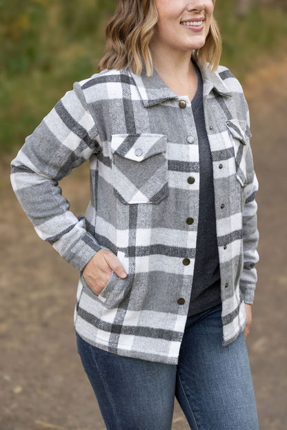 Michelle Mae Norah Plaid Shacket - Classic Grey and White