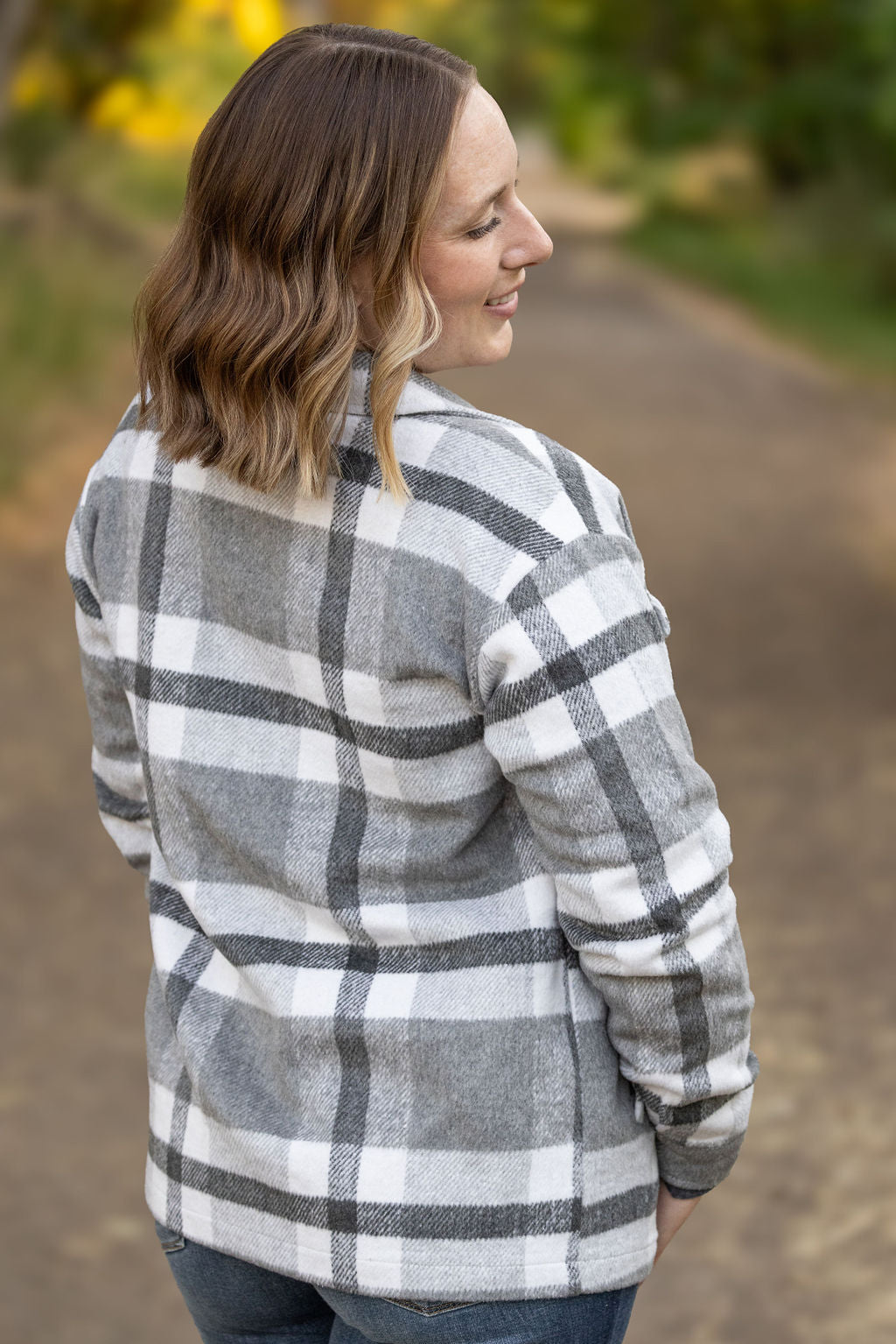 Michelle Mae Norah Plaid Shacket - Classic Grey and White