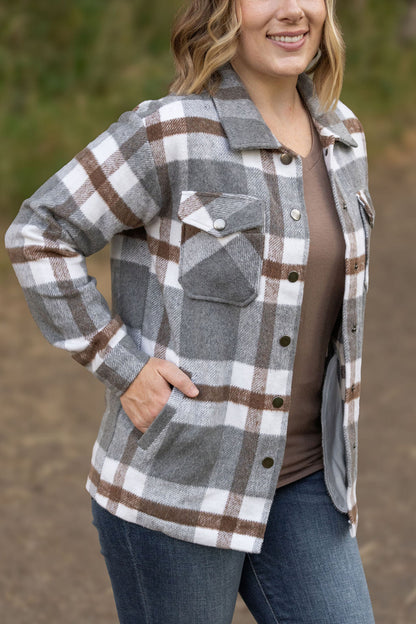 Michelle Mae Norah Plaid Shacket - Grey and Tan