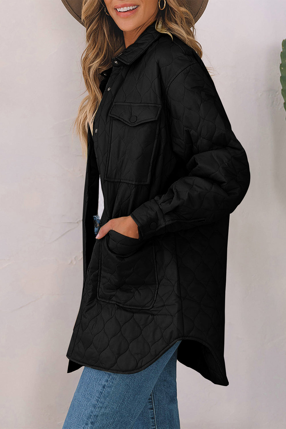 Snap Down Collared Winter Coat Trendsi