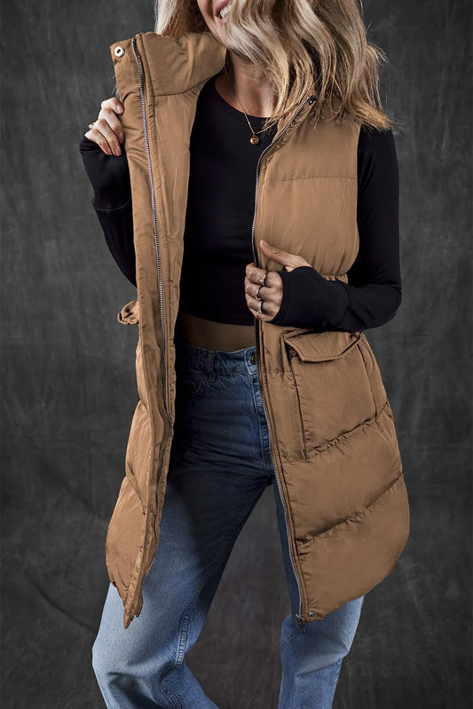 Pocketed Zip Up Vest Coat Trendsi