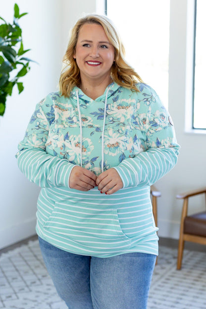 Michelle Mae Mint Floral Pattern Mix Hailey Pullover Hoodie
