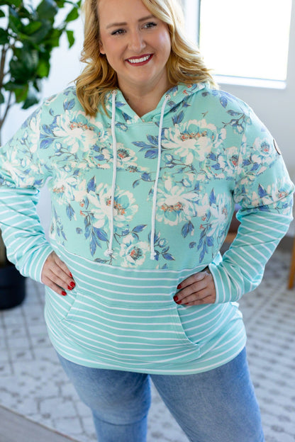 Michelle Mae Mint Floral Pattern Mix Hailey Pullover Hoodie