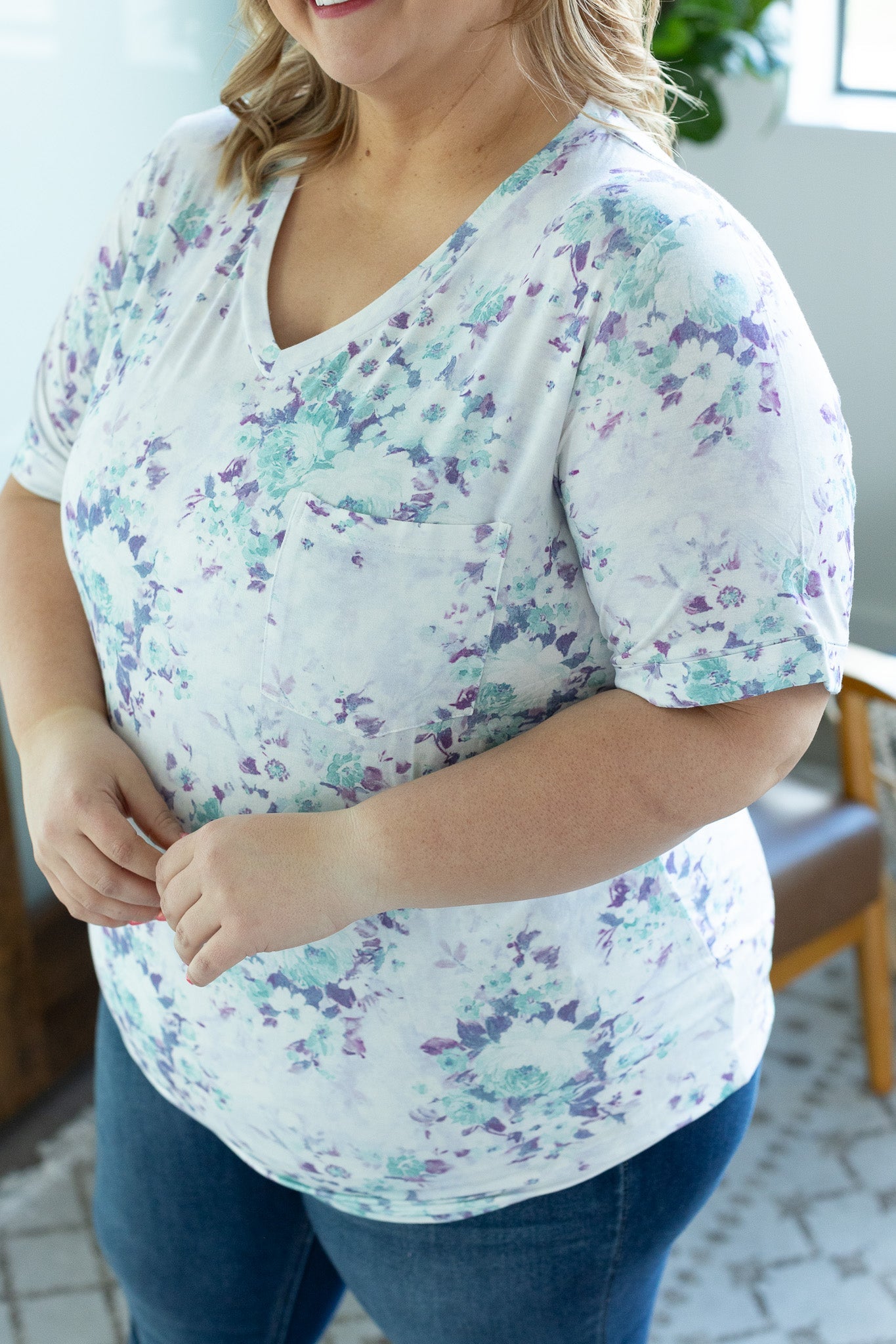 Purple and Mint Floral Sophie Pocket Tee Top