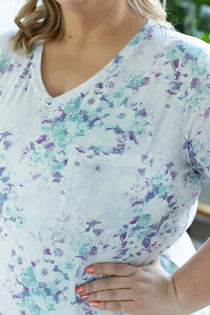 Purple and Mint Floral Sophie Pocket Tee Top