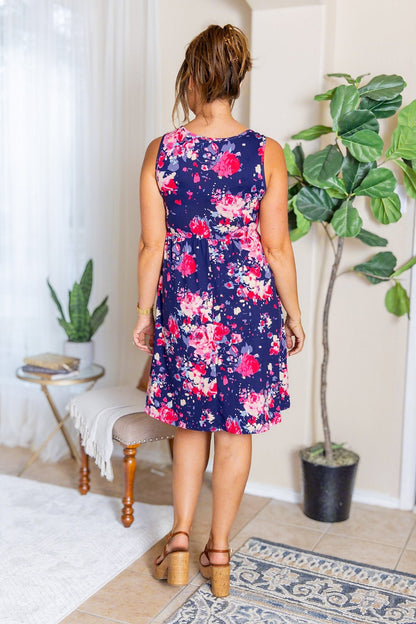 Michelle Mae Navy and Magenta Floral Kelsey Tank Dress
