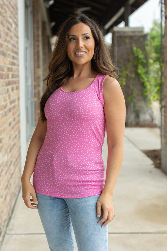 Michelle Mae Hot Pink Leaf Luxe Crew Tank