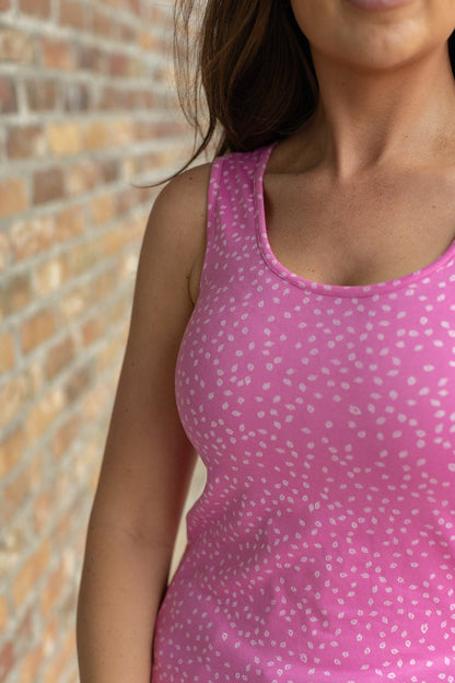 Michelle Mae Hot Pink Leaf Luxe Crew Tank