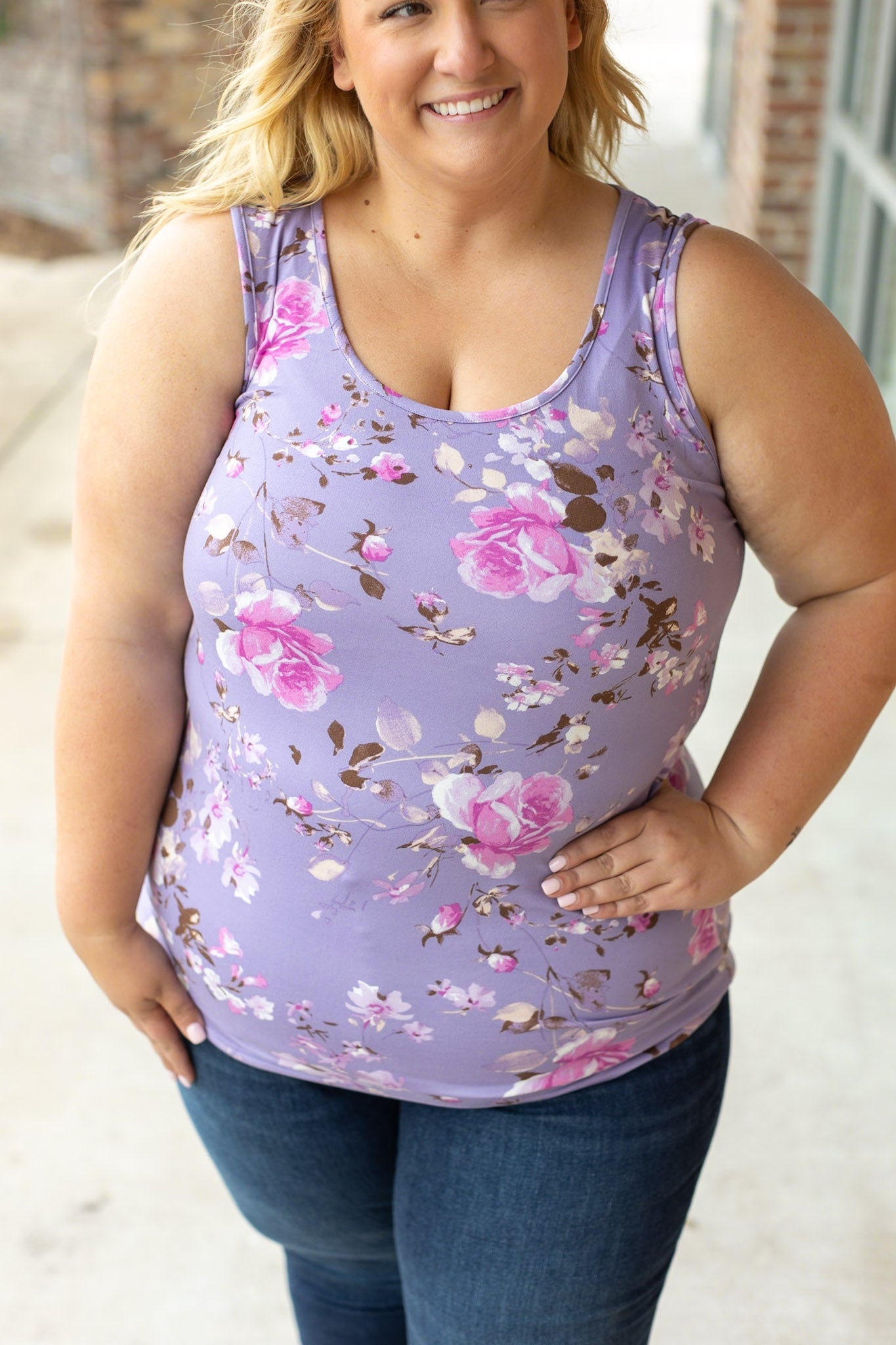 Michelle Mae  Lavender Floral Luxe Crew Tank Top
