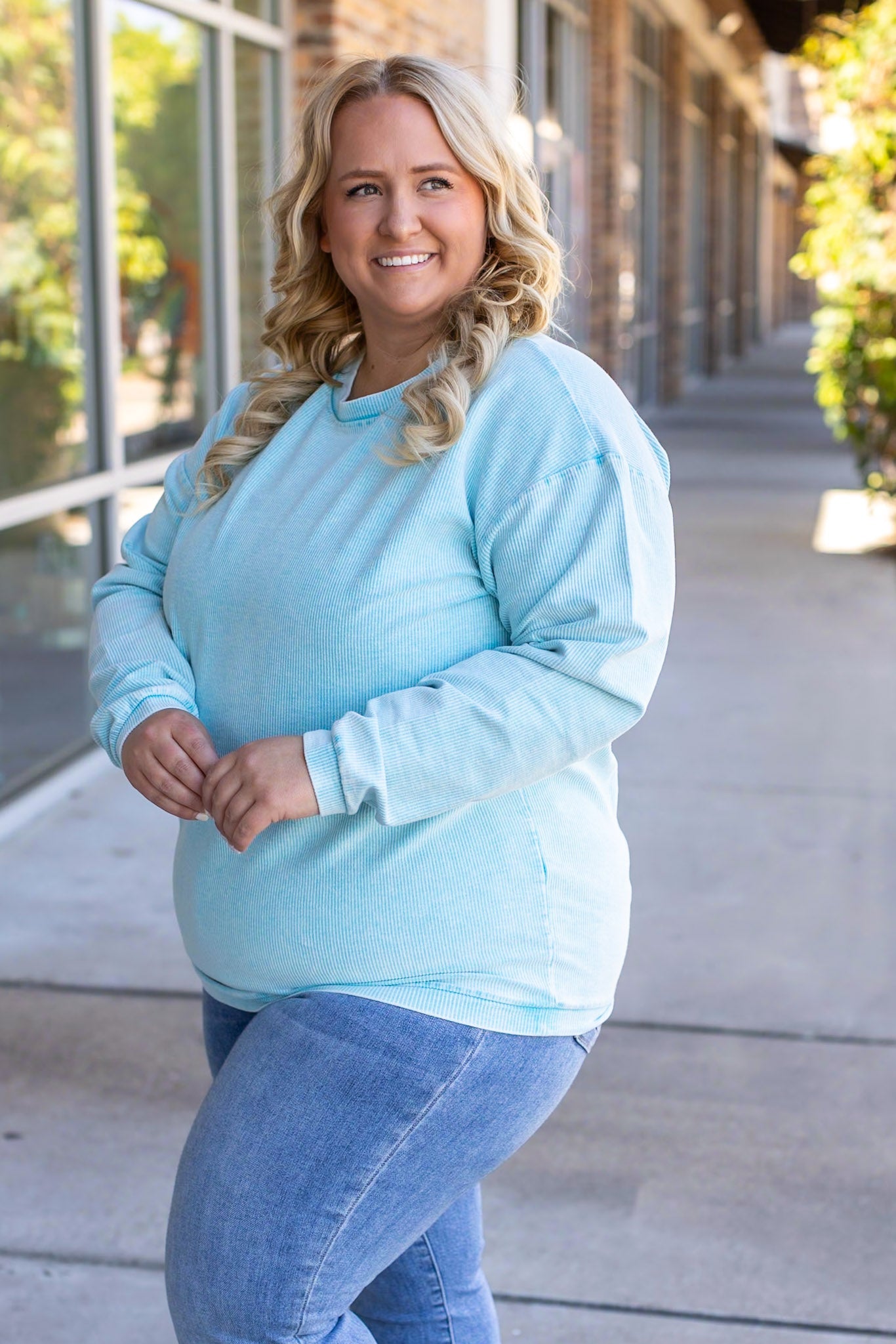Michelle Mae Ocean Blue Catherine Corded Pullover