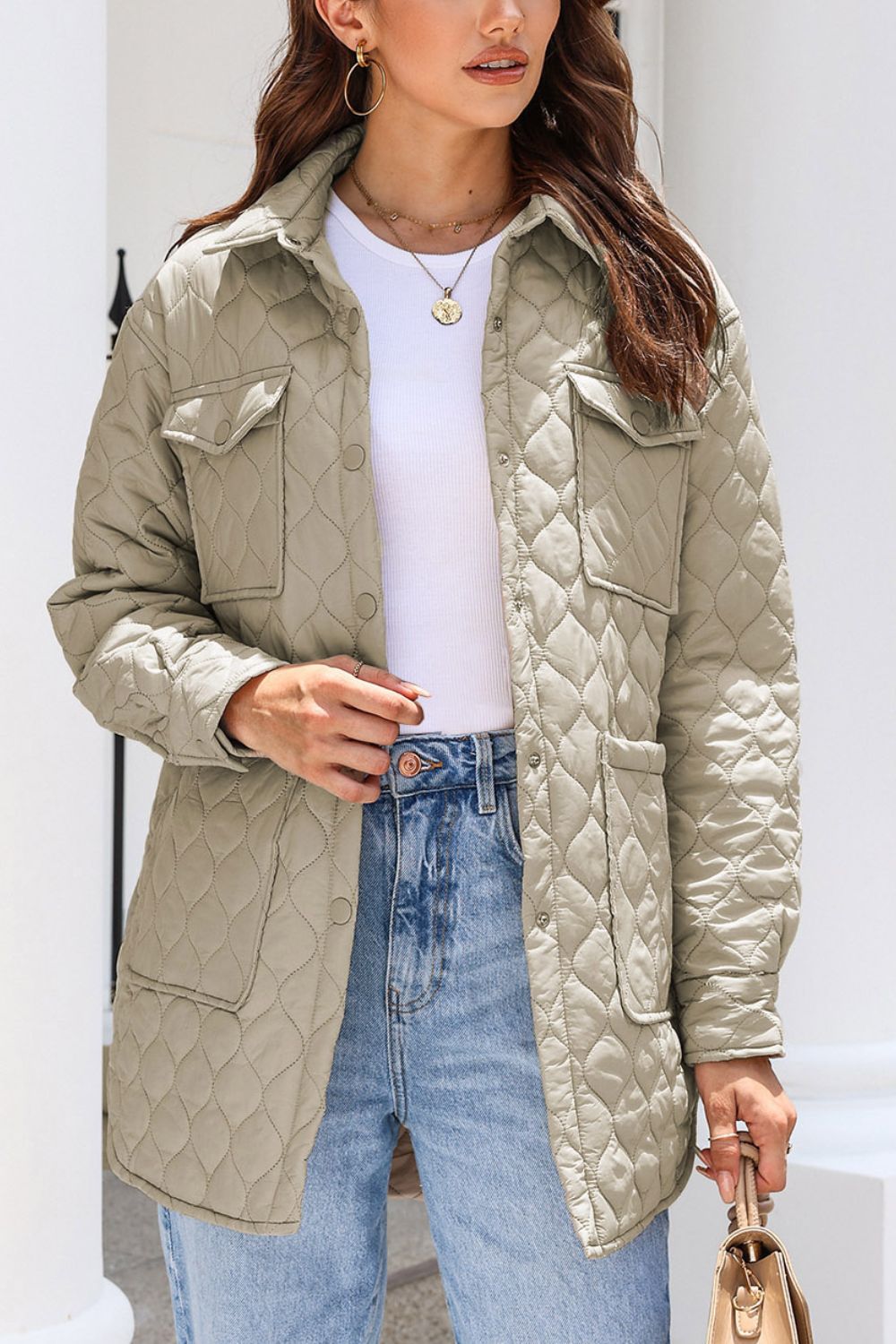 Snap Down Collared Winter Coat Trendsi