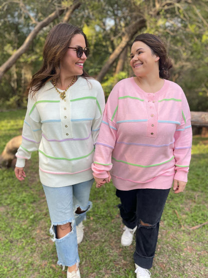 PREORDER: Just Too Good Rainbow Striped Sweater in Two Colors Ave Shops