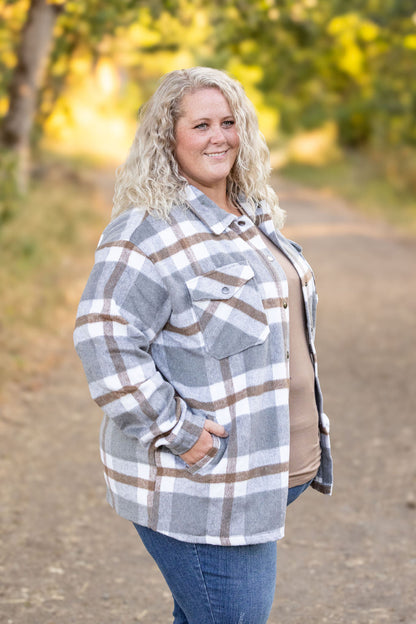 Michelle Mae Norah Plaid Shacket - Grey and Tan