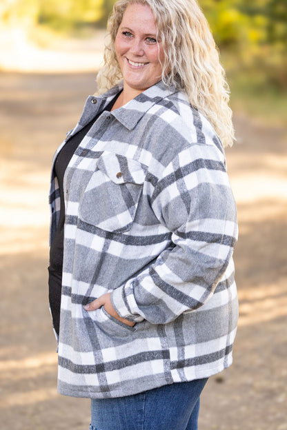 Michelle Mae Norah Plaid Shacket - Classic Grey and White