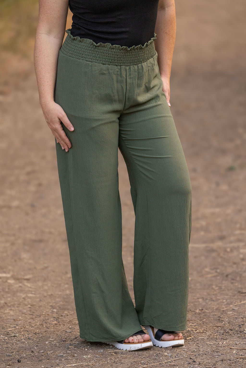 Michelle Mae Presley Palazzo Pants - Olive | Women's Wide-Leg Pants