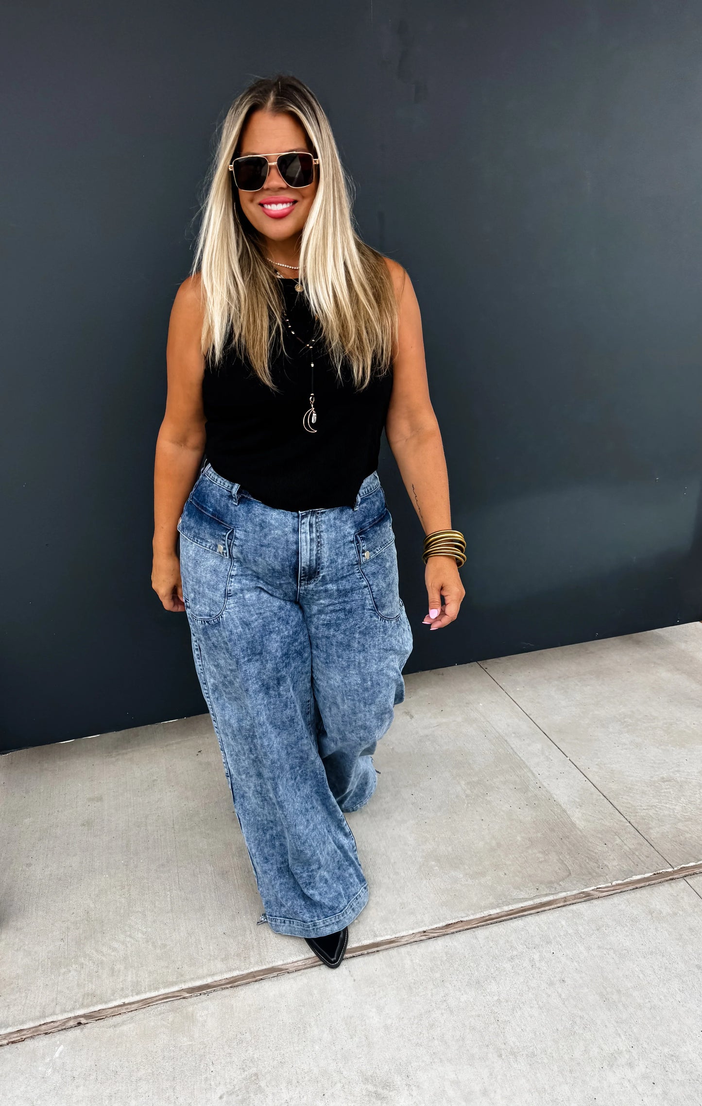 PREORDER: Charlie Cinch Hem Wide Leg Jeans Ave Shops