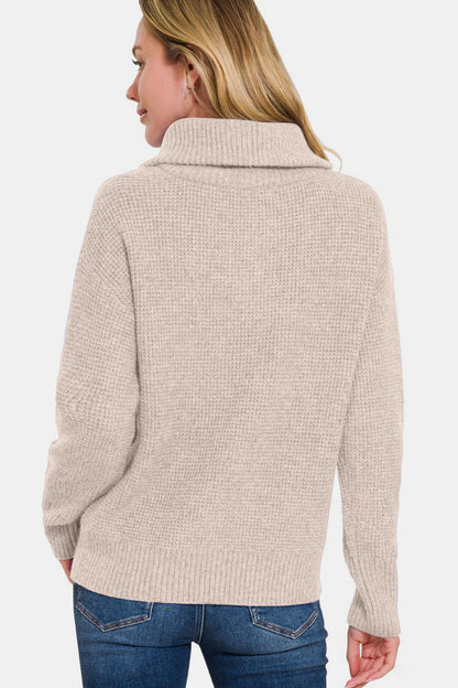 Zenana Half Zip Long Sleeve Sweater Trendsi