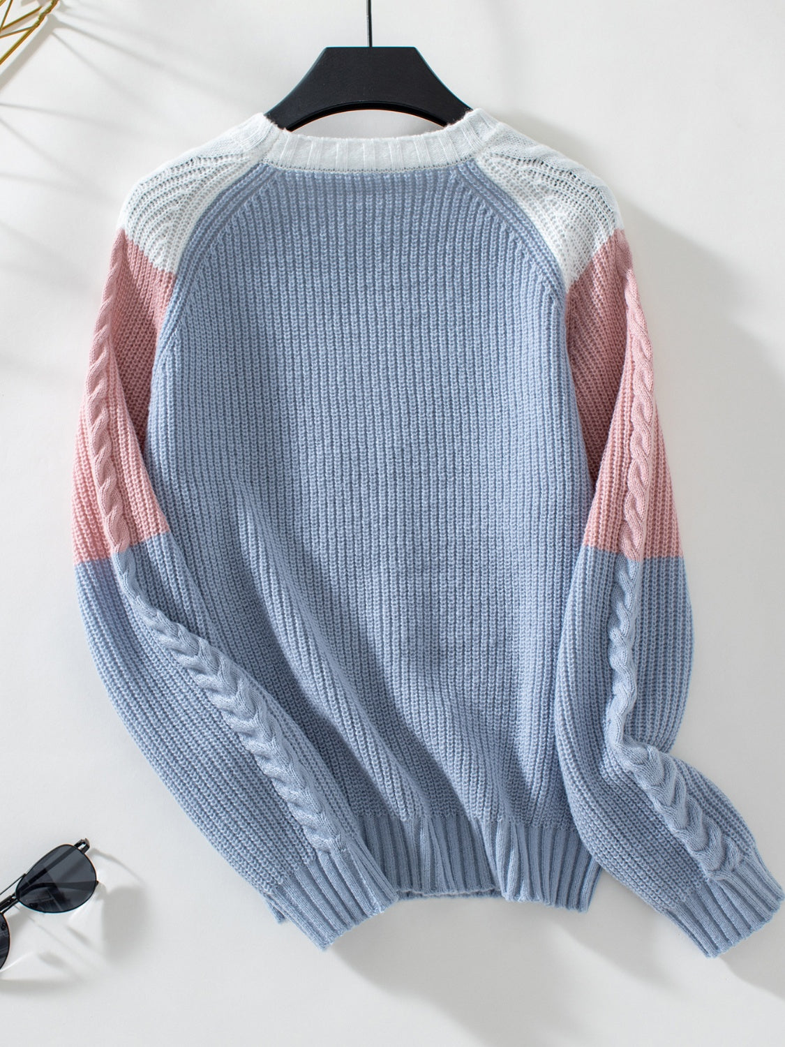 Color Block Round Neck Long Sleeve Sweater Trendsi