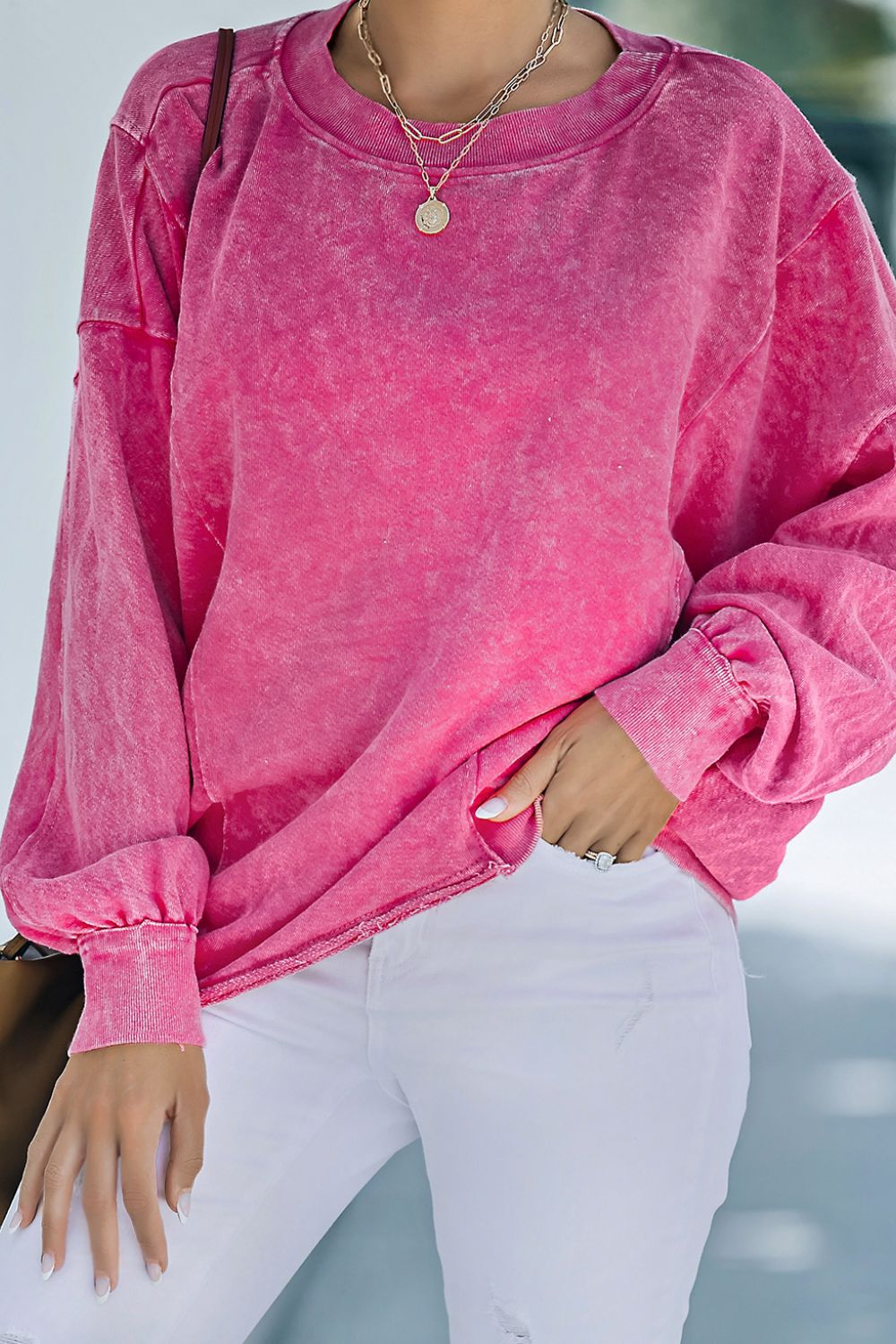 Round Neck Long Sleeve Sweatshirt Trendsi