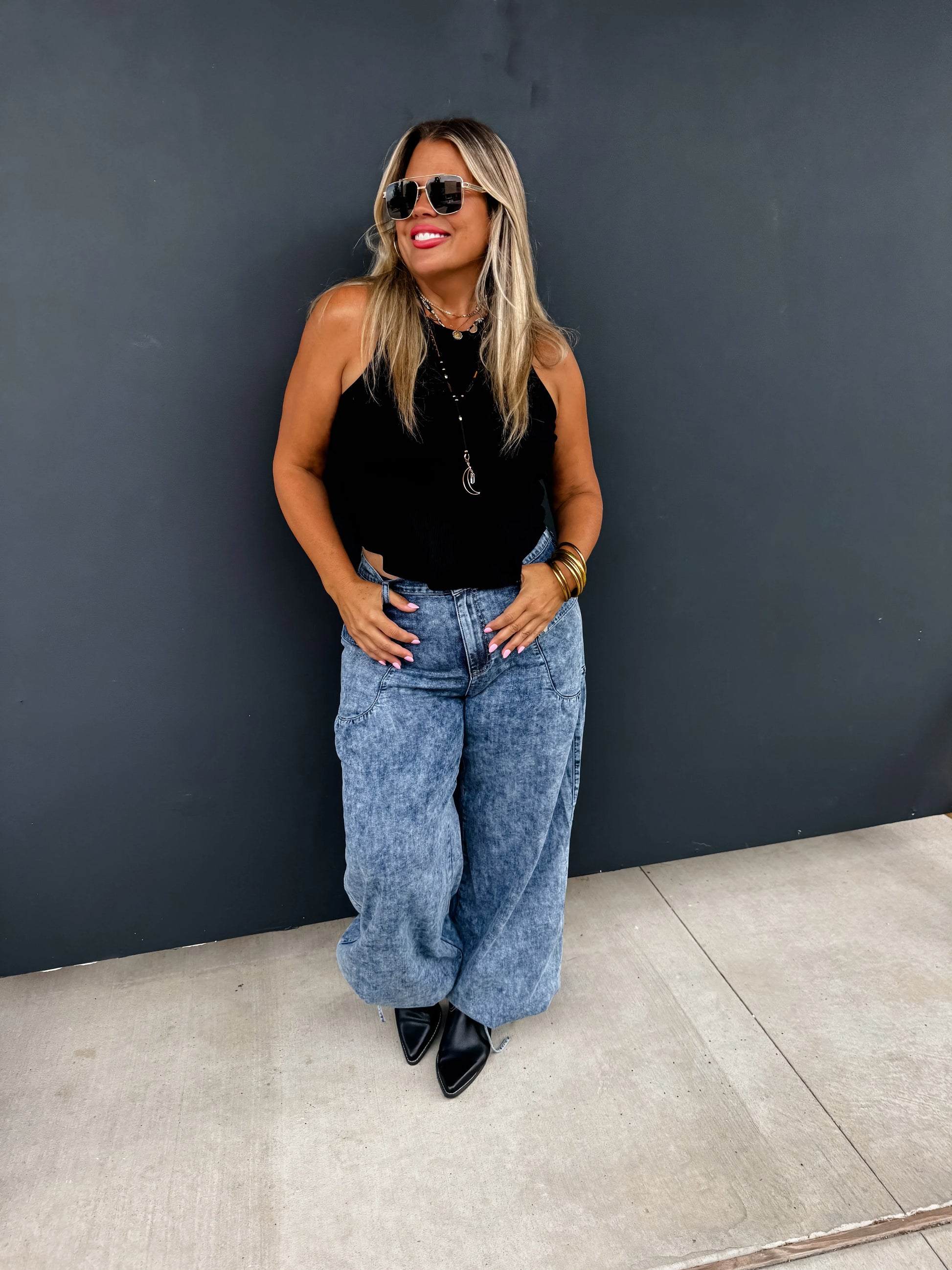 PREORDER: Charlie Cinch Hem Wide Leg Jeans Ave Shops