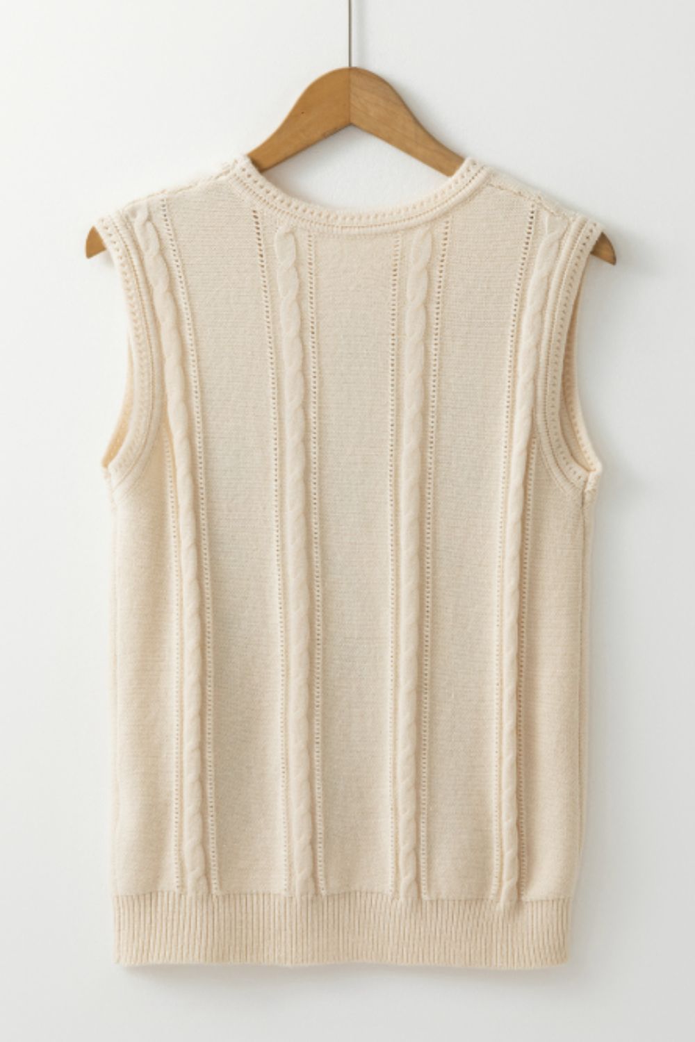 Embroidered Cable-Knit Round Neck Sweater Vest Trendsi