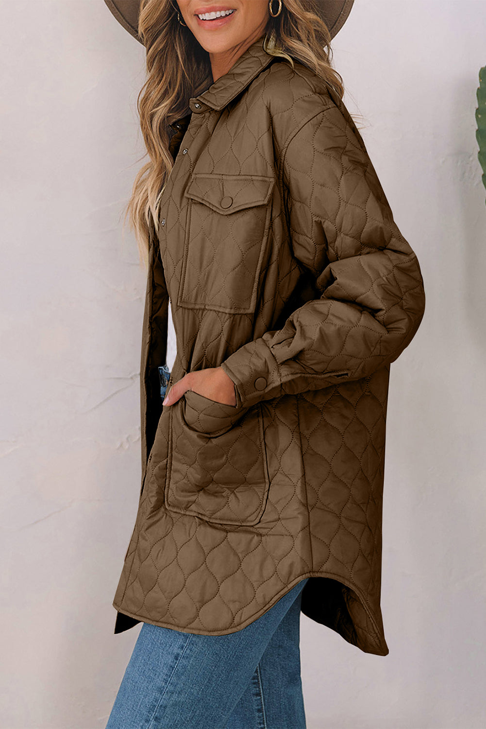 Snap Down Collared Winter Coat Trendsi