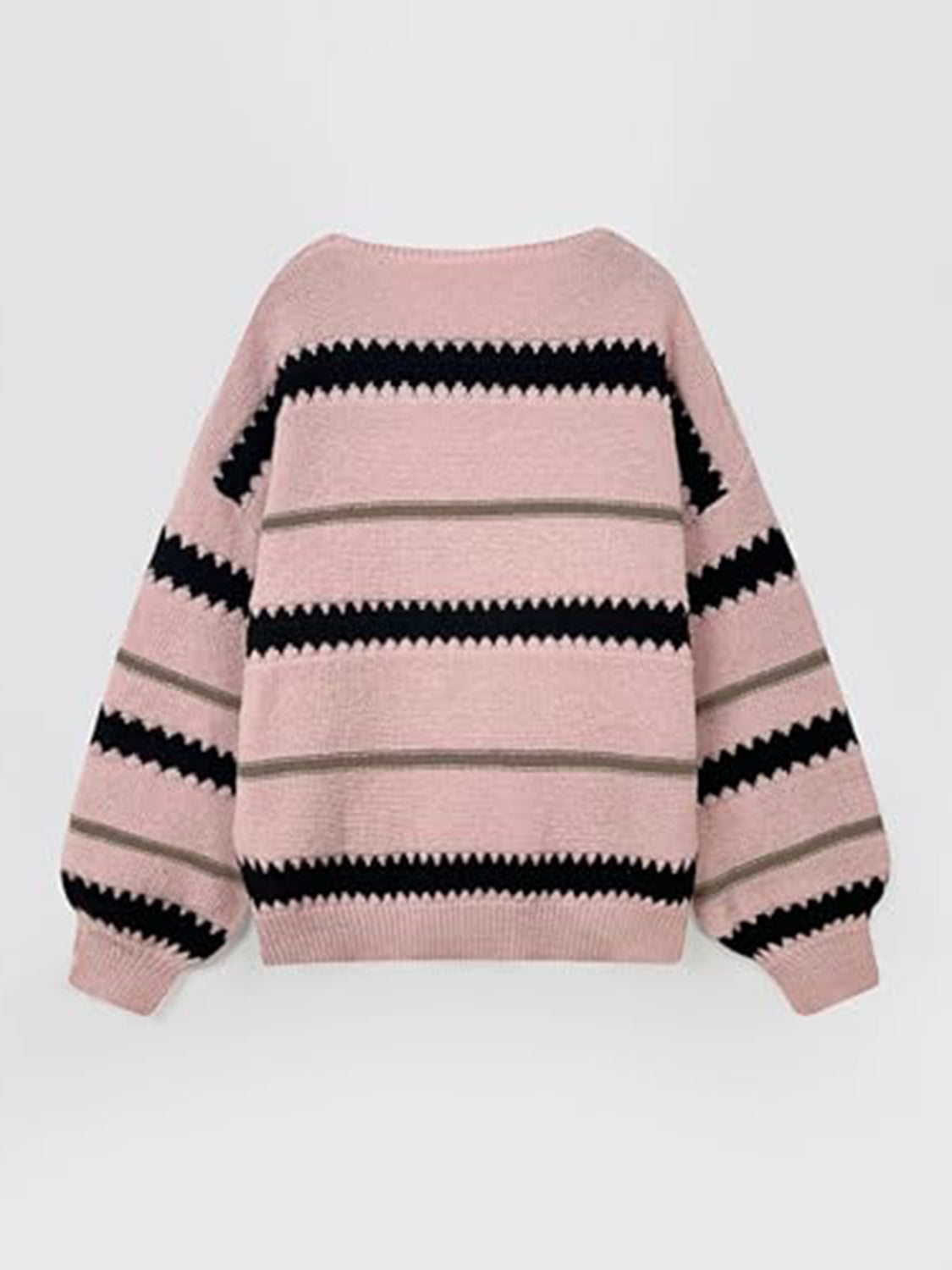 Contrast Striped Round Neck Long Sleeve Sweater Trendsi