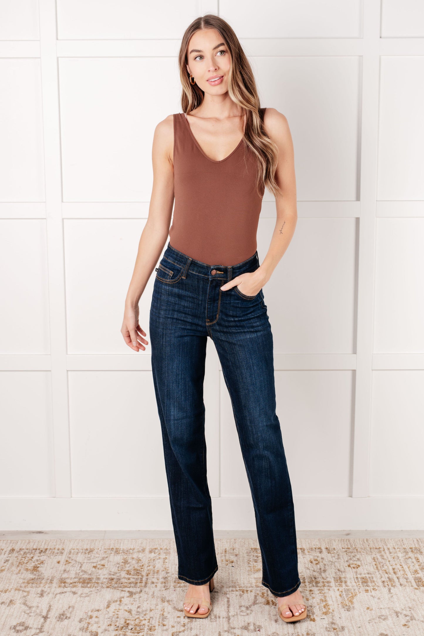 Alaina High Rise Classic Straight Jeans Ave Shops