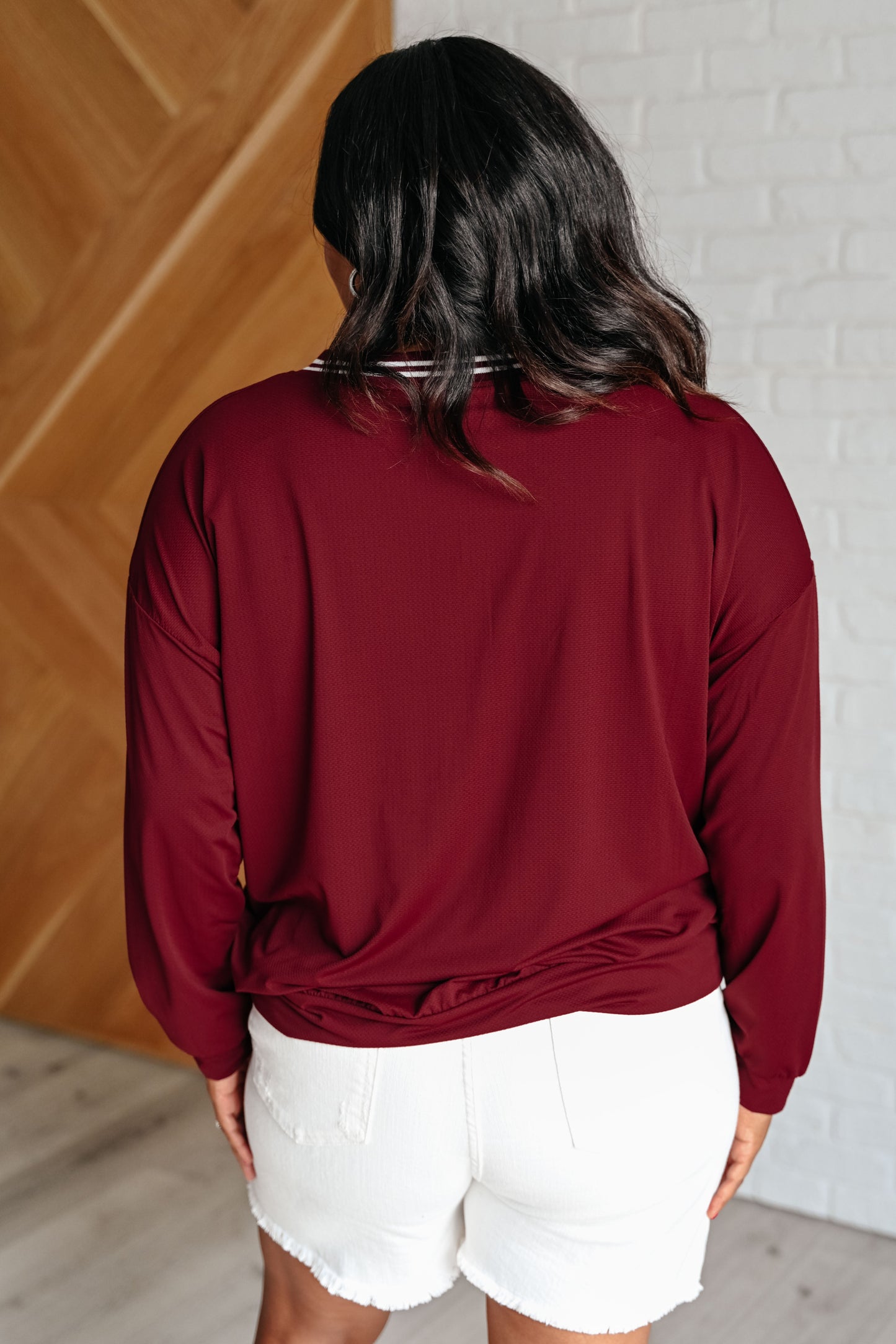 All Out Comfort V-Neck Pullover in Red Merlot Ave Shops