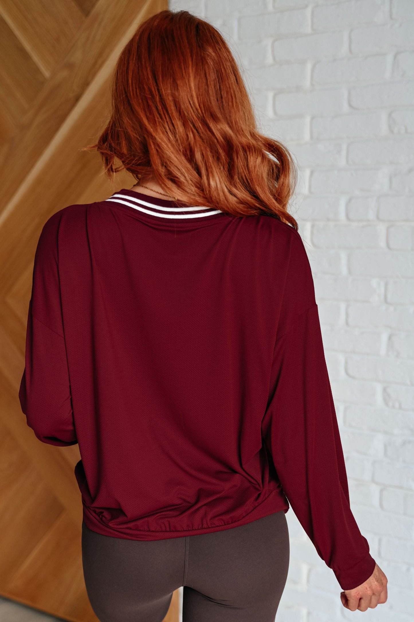 All Out Comfort V-Neck Pullover in Red Merlot Ave Shops