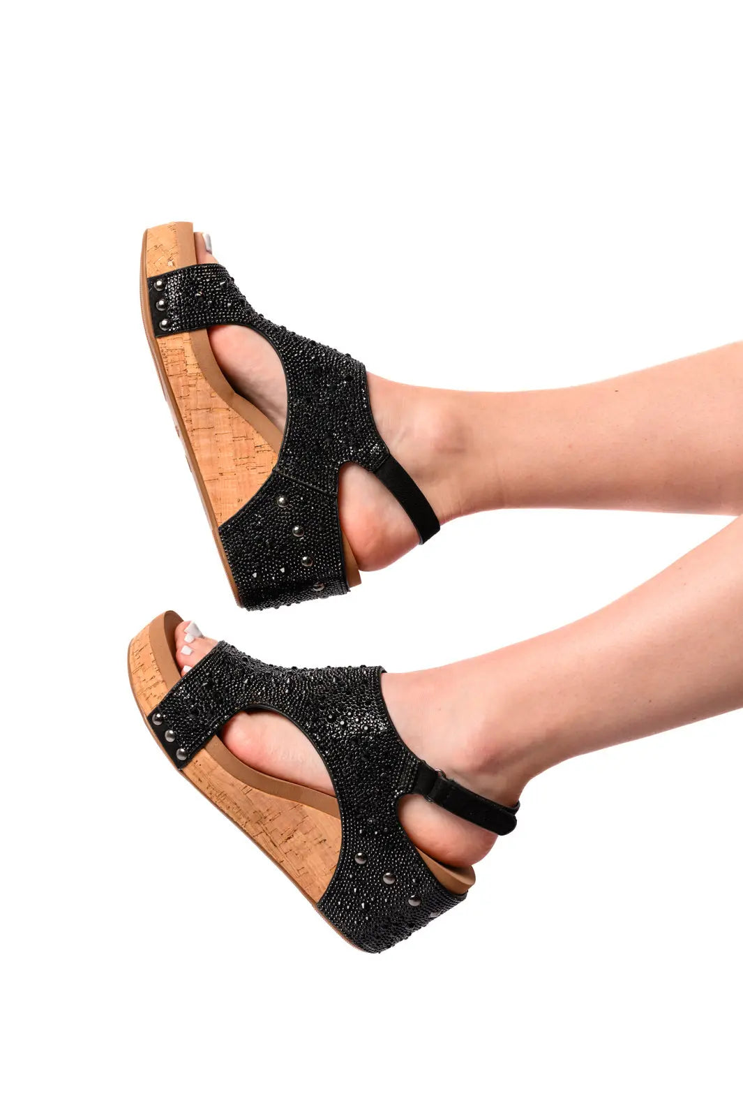 Ashley Wedge Sandals in Black Rhinestone Ave Shops