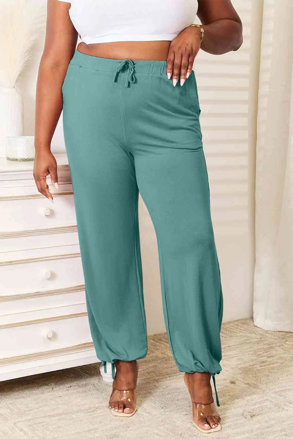 Basic Bae Full Size Soft Rayon Drawstring Waist Pants with Pockets Trendsi